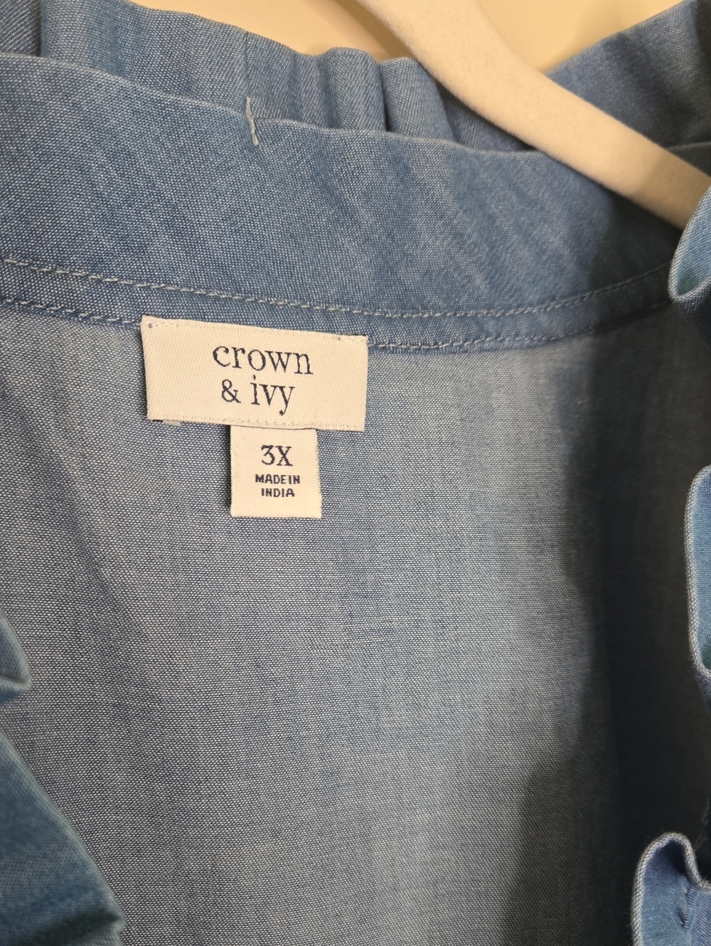Crown & Ivy Chambray Ruffle Peplum Tunic Top 3X Cottagecore Coastal Grandma - Picture 3 of 8